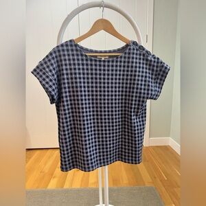 Madewell Navy and Purple Checkered Short Sleeve Top